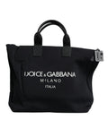 Sac tote dolce & gabbana noir en toile avec logo blanc et anses en cuir noir pour femme