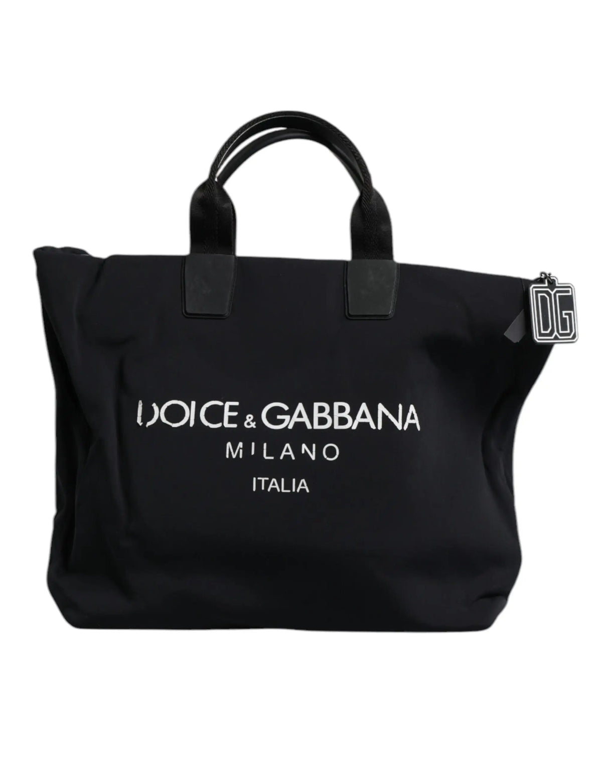 Sac tote dolce & gabbana noir en toile avec logo blanc et anses en cuir noir pour femme