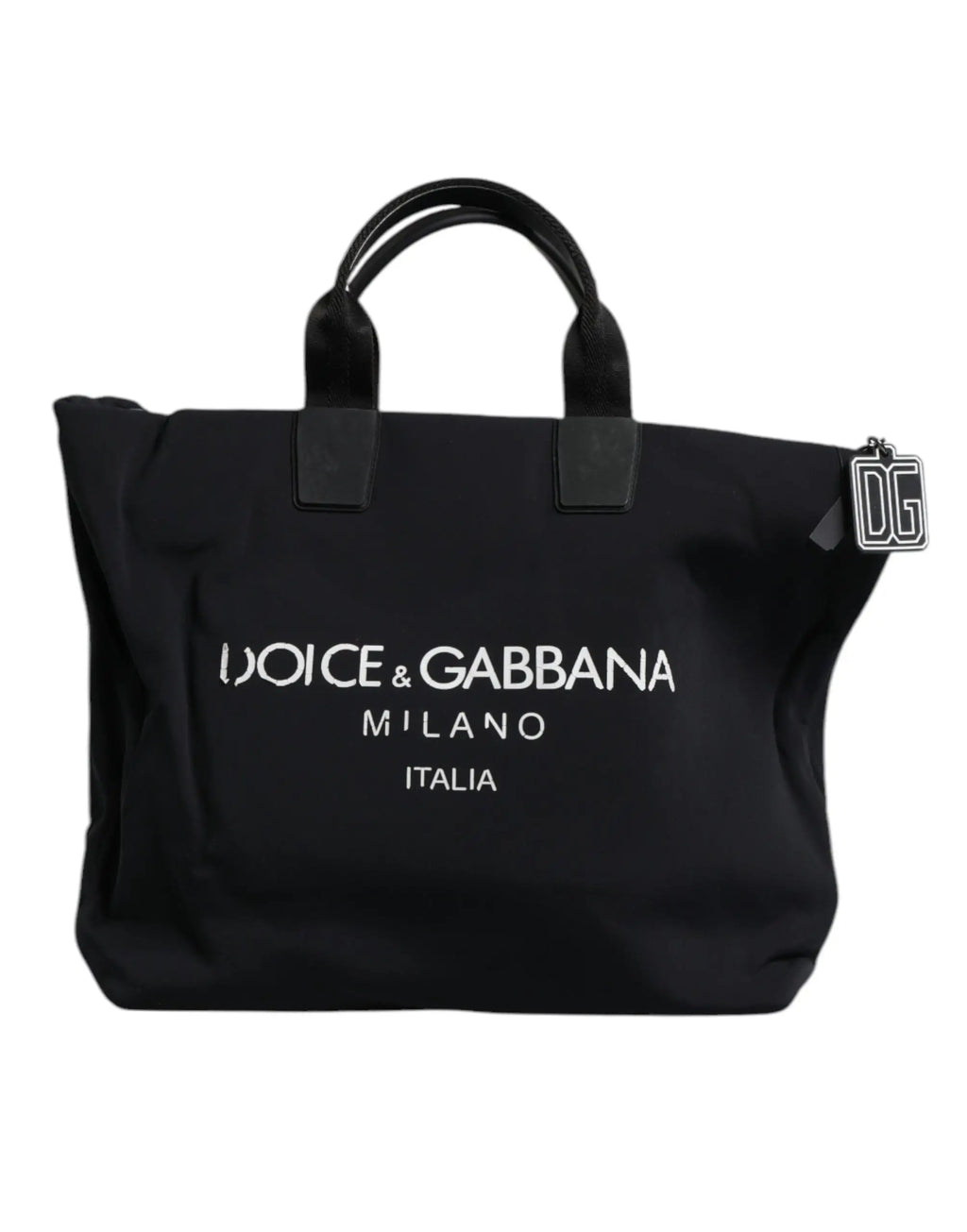 Sac fourre-tout dolce & gabbana noir en toile avec logo blanc milano italia et anses en cuir noir