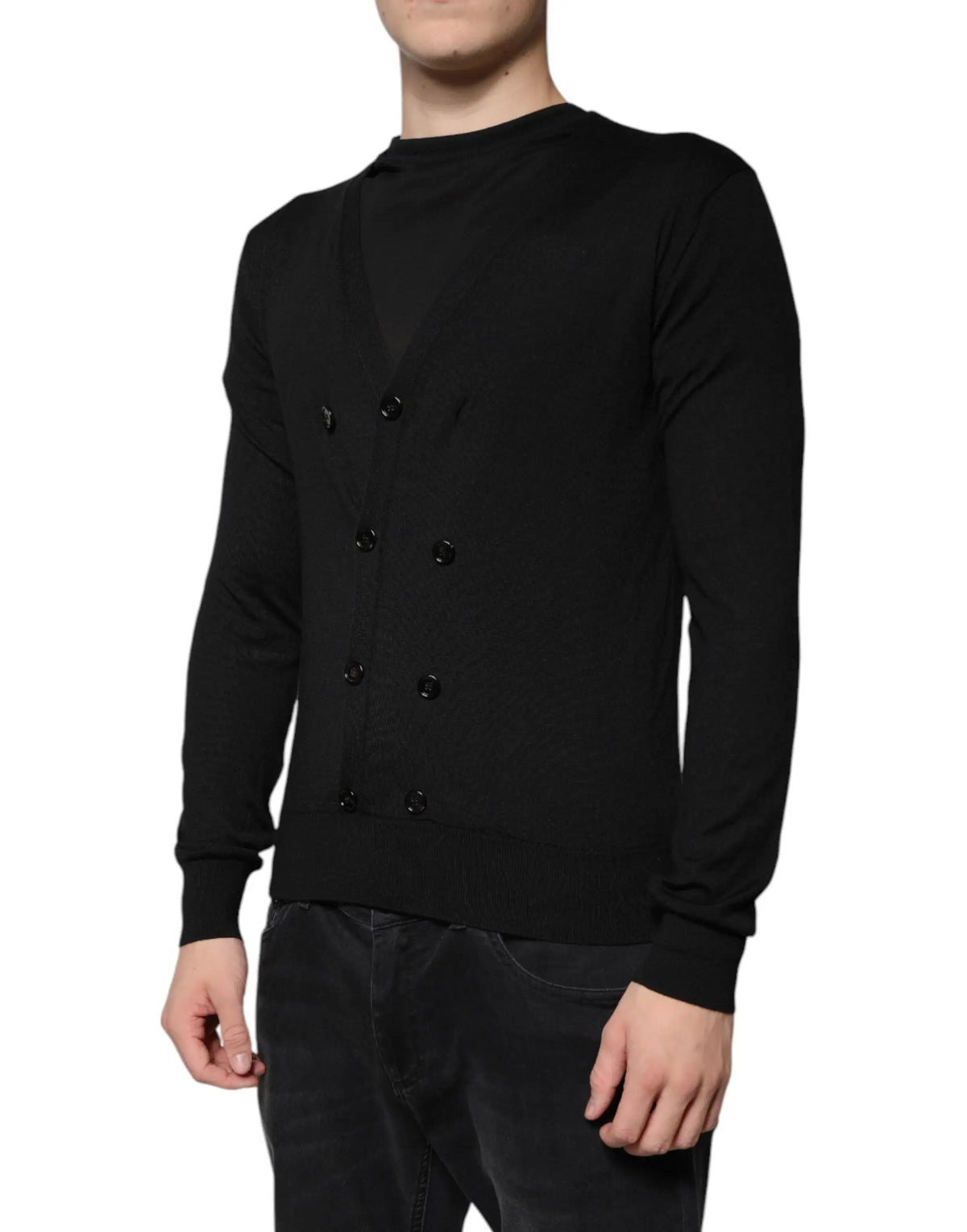 Dolce & Gabbana cardigan noir en cachemire à double boutonnage avec boutons foncés en maille