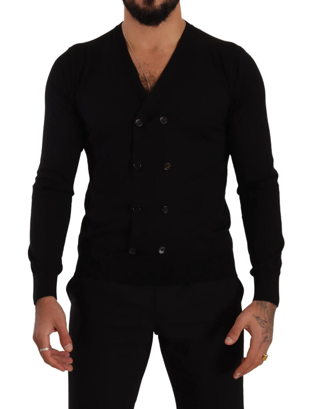 Cardigan noir en cachemire dolce & gabbana boutonné avec boutons argentés en maille double boutonnage