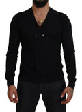 Cardigan noir dolce gabana en cachemire à col en v double boutonnage avec boutons foncés et tissage texturé subtil