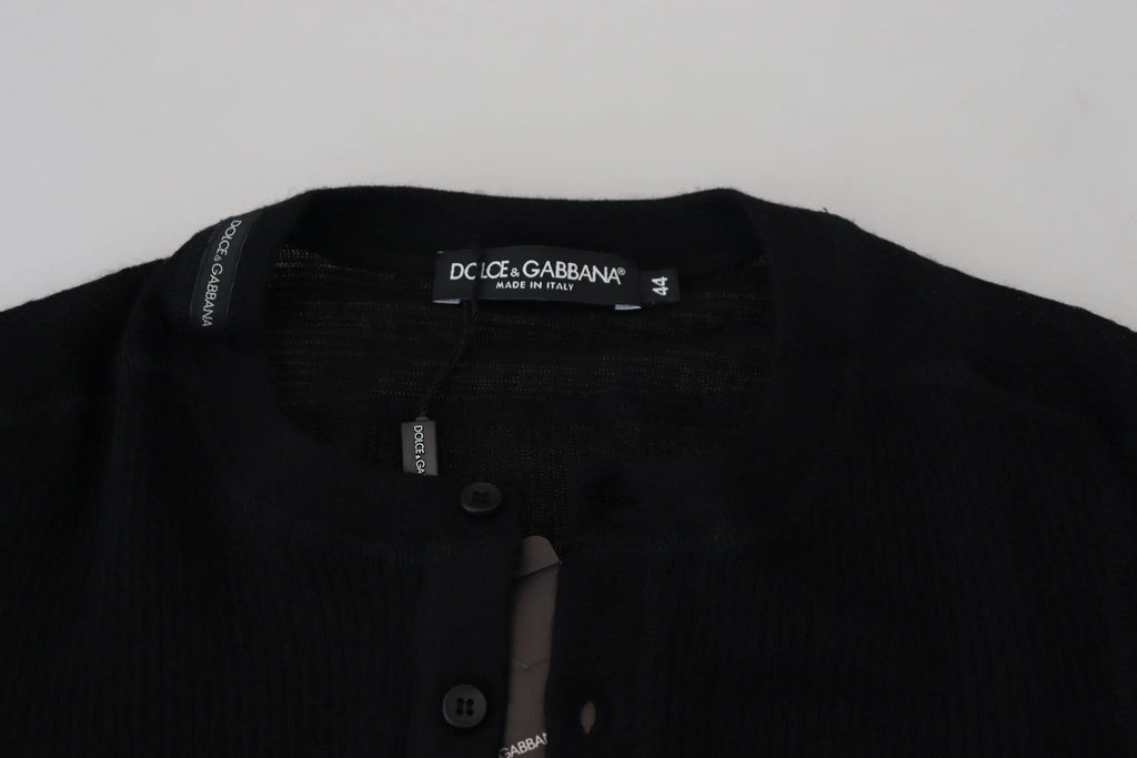 Cardigan noir dolce & gabbana en cachemire avec texture côtelée et fermeture à boutons