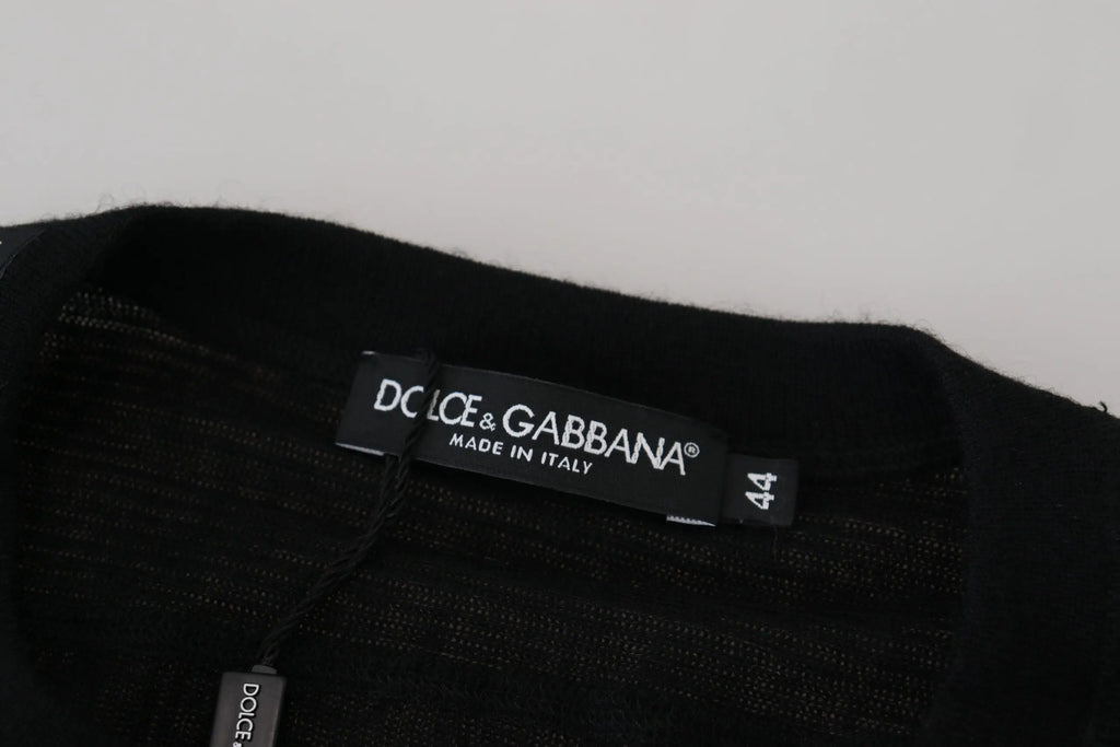 Pull over noir en cachemire dolce gabbana avec maille texturée subtile et étiquette made in italy