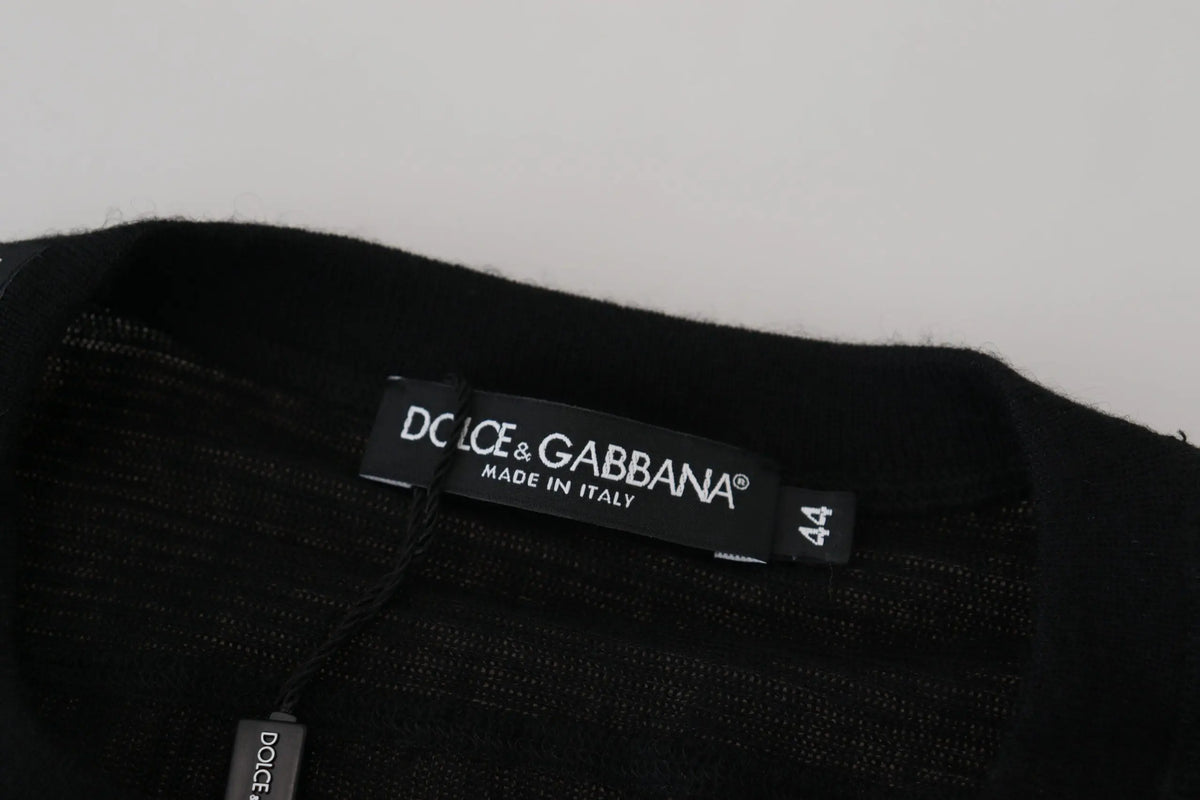 Pull over noir en cachemire dolce gabbana avec maille texturée subtile et étiquette made in italy