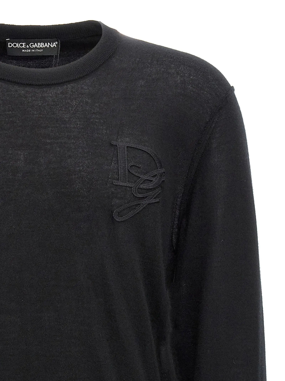 Dolce & gabbana cardigan noir en cachemire avec manches longues et logo brodé subtil sur la poitrine