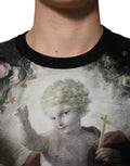 Dolce & gabbana pull noir en cachemire avec impression baroque d’un enfant angélique aux cheveux blonds bouclés