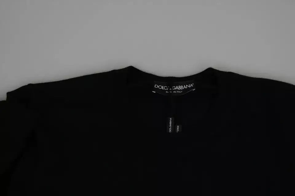 Sweat-shirt dolce & gabbana noir en cachemire à col rond simple avec étiquette discrète au col