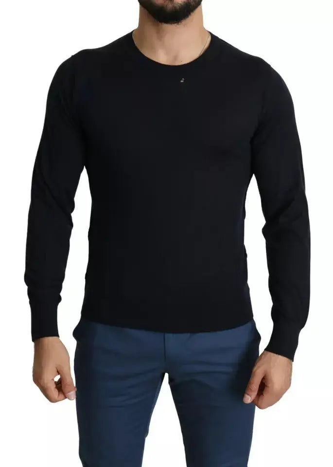 Dolce & gabbana sweat-shirt noir en cachemire à col rond manches longues avec tricot texturé subtil et logo au col