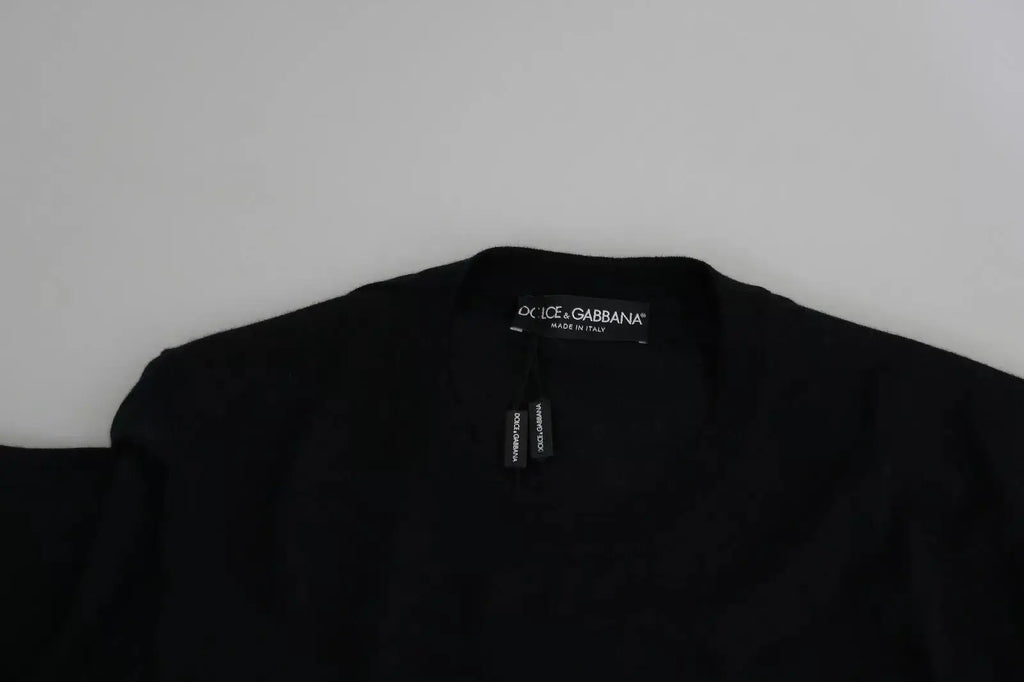 Pull en cachemire noir dolce and gabbana avec col rond classique et texture en maille fine