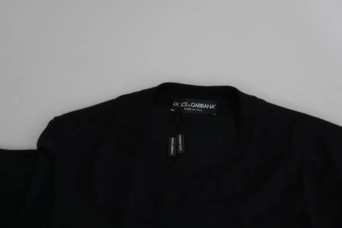 Pull en cachemire noir dolce and gabbana avec col rond classique et texture en maille fine