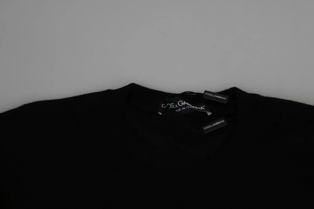 Dolce & gabbana pull en cachemire noir à col rond classique avec étiquettes de marque discrètes