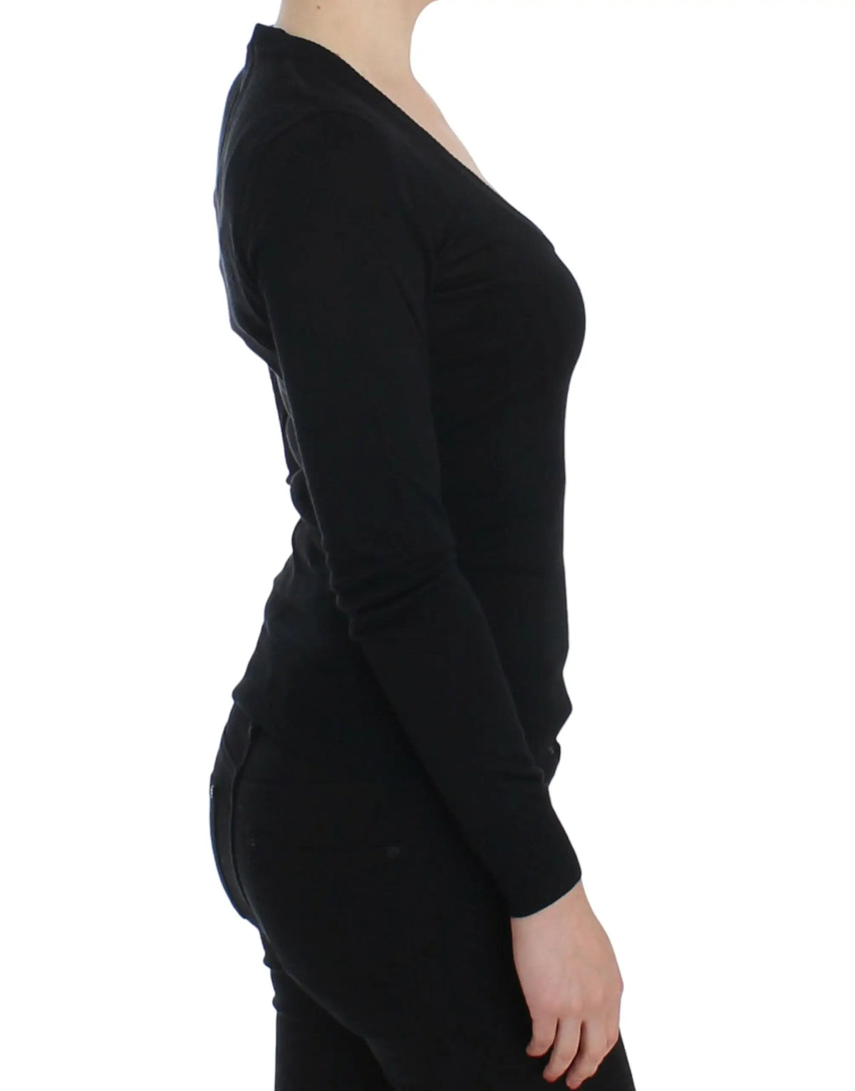 Pull noir dolce & gabbana en cachemire à col v et manches longues ajustées pour un style élégant