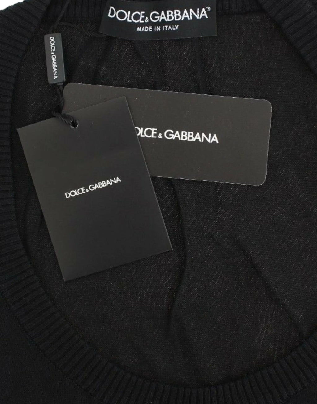 Pull en cachemire noir dolce gabbana avec col côtelé et tissu en maille pour homme