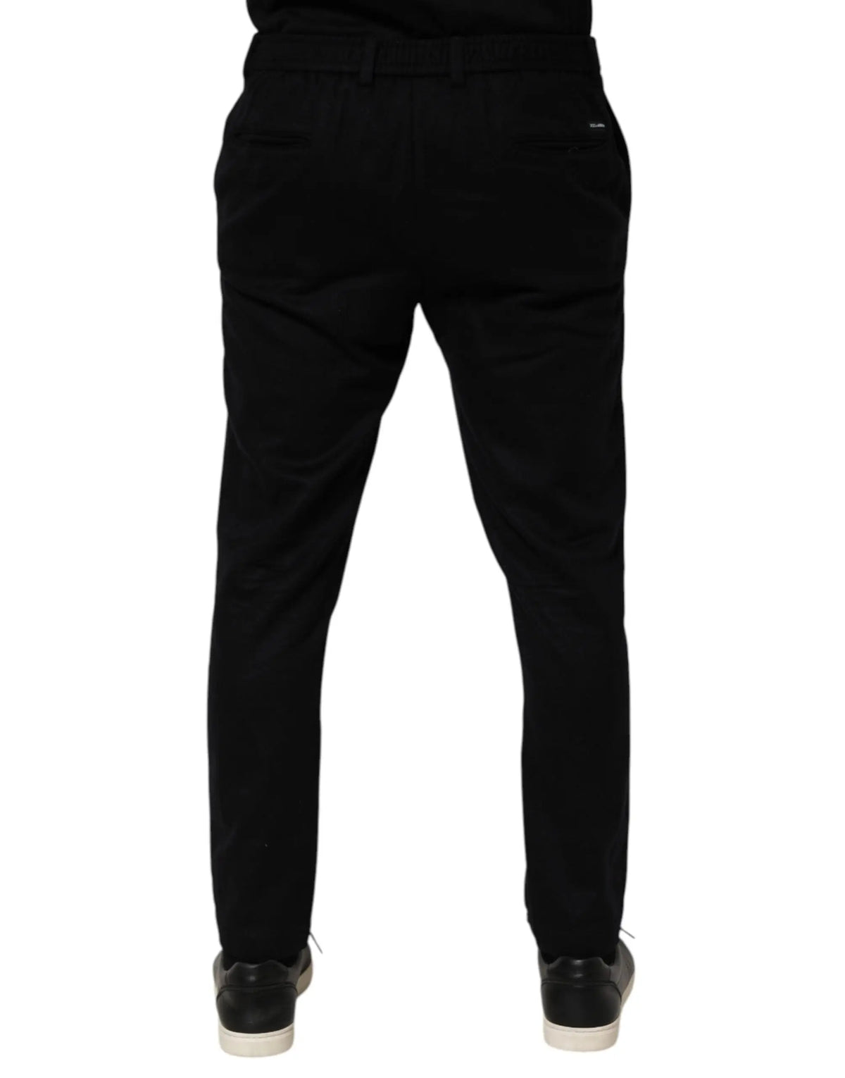 Pantalon homme dolce & gabbana en cachemire noir slim avec texture tissée et logo sur la poche arrière droite