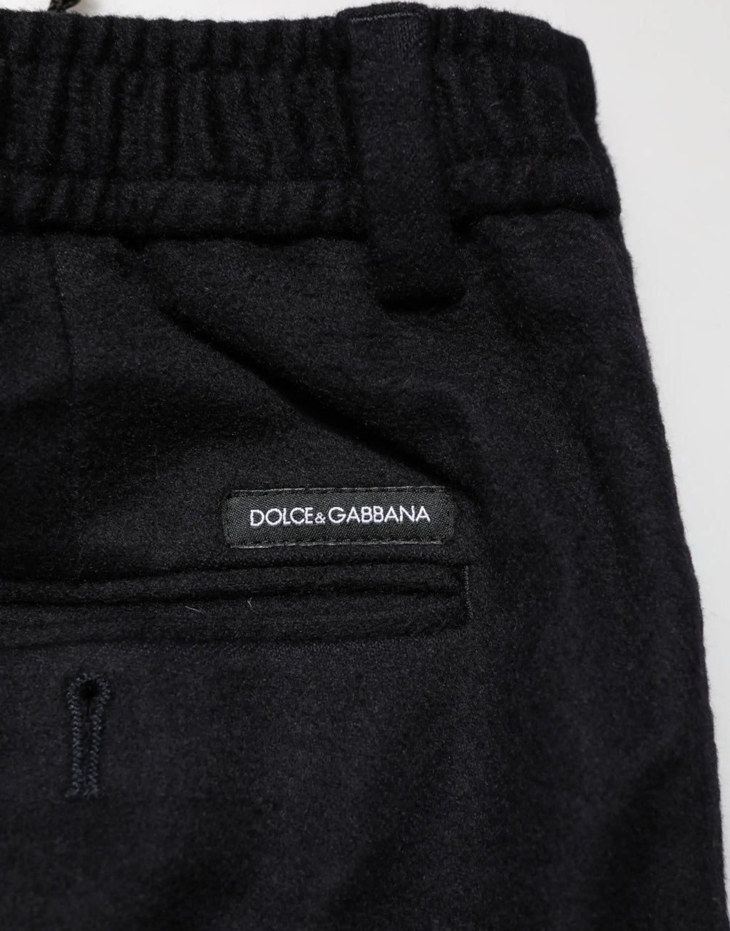 Dolce & gabbana noir pantalon habillé en cachemire avec taille élastique en laine mélangée et étiquette de marque