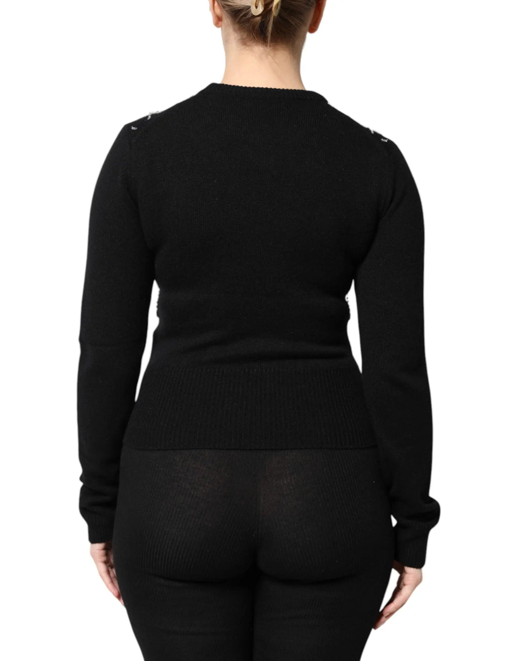 Pull en cachemire noir dolce & gabbana à manches longues avec fines embellissements aux coutures des épaules