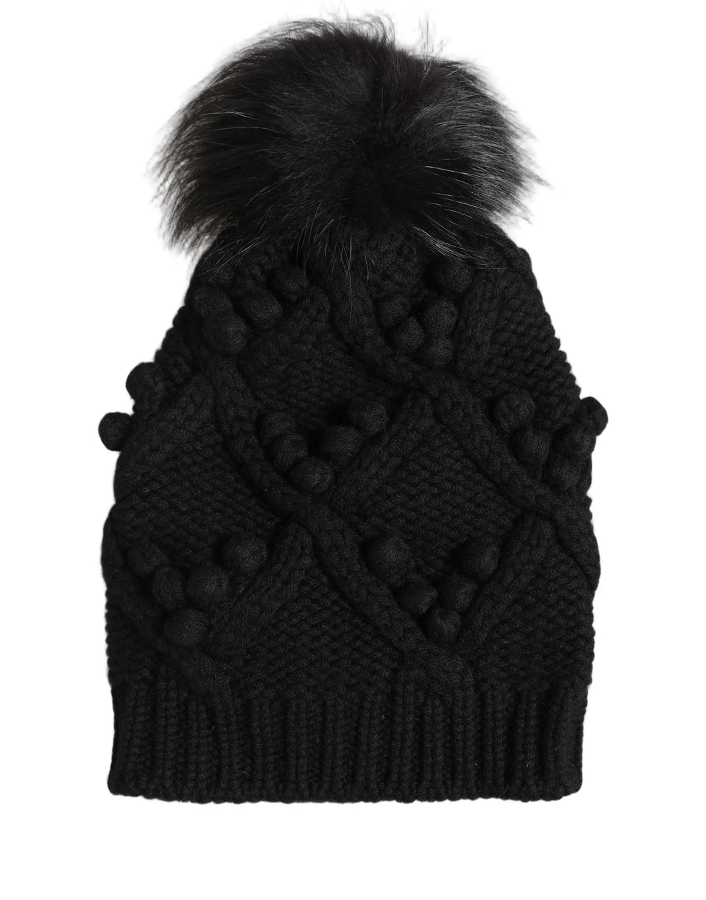 Bonnet noir dolce & gabbana en cachemire avec pompon en fourrure et boules de laine décoratives tricotées