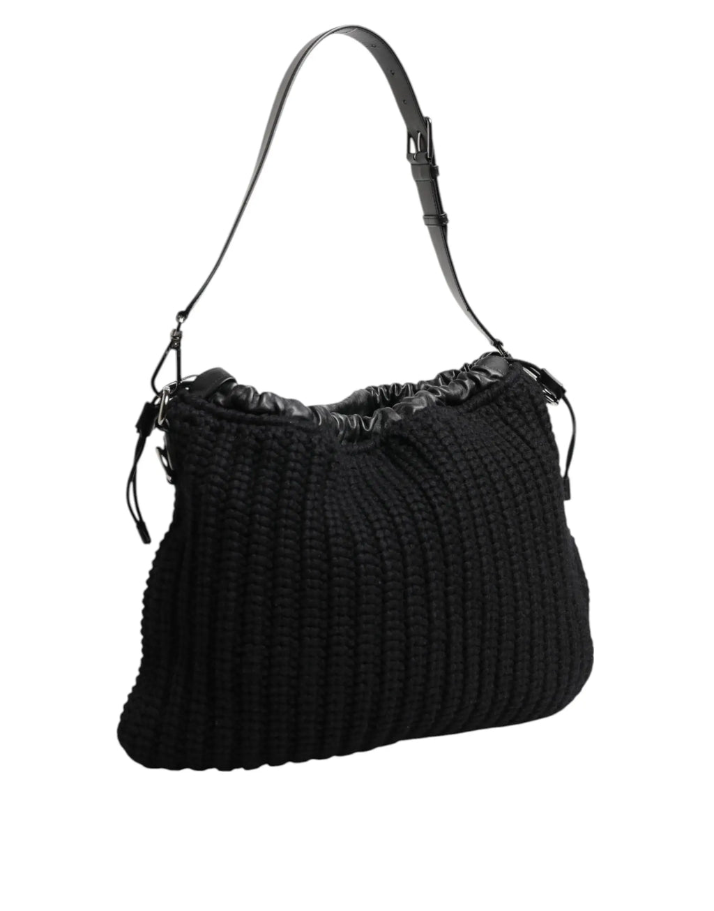 Sac épaule dolce & gabbana noir en cachemire tricoté avec lanière en cuir élégante et fermeture à cordon