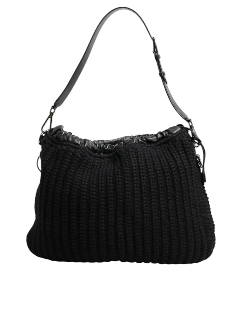 Sac épaule dolce & gabbana noir en cachemire tricoté avec sangle en cuir et détails de couture subtils
