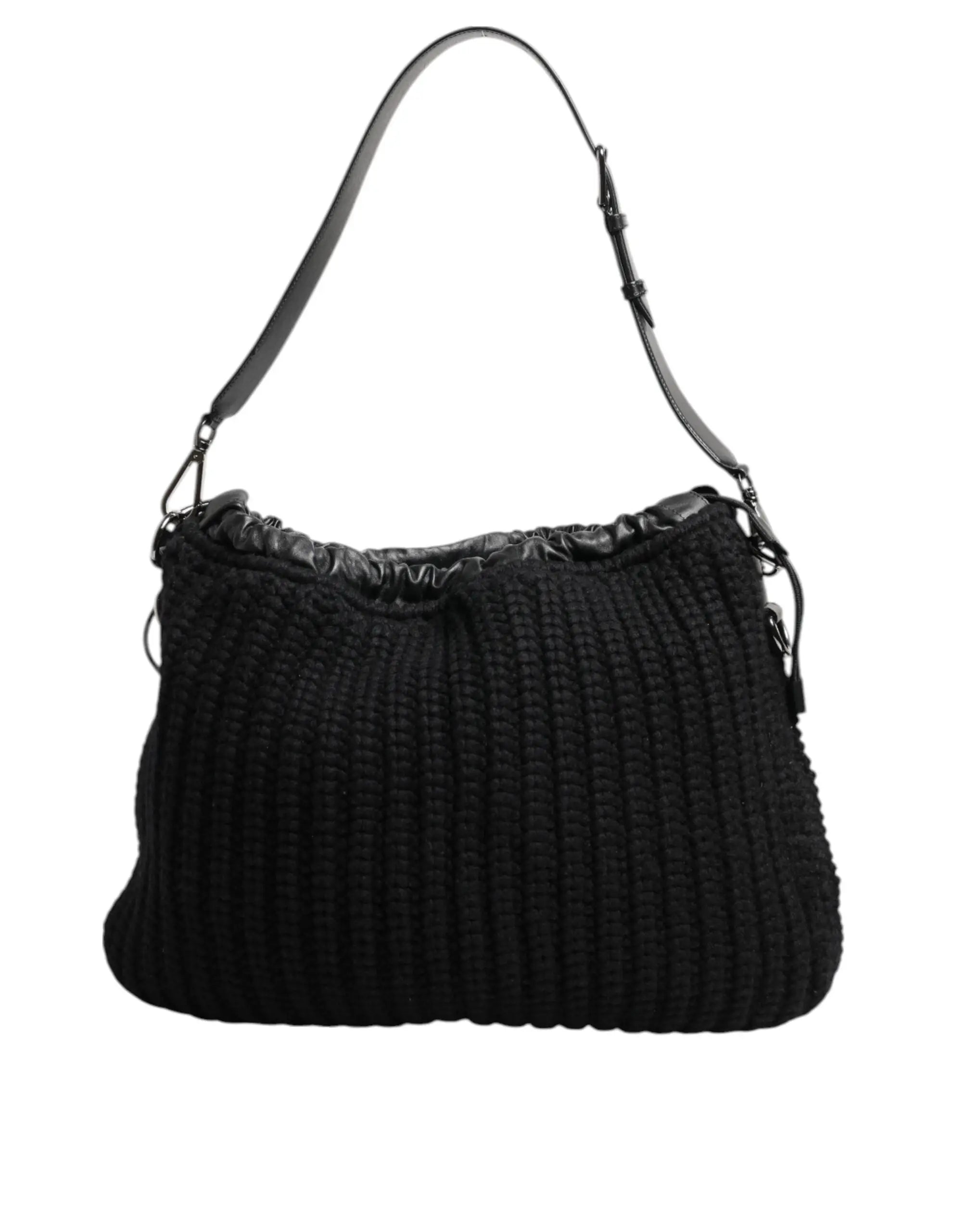 Sac épaule dolce & gabbana noir en cachemire tricoté avec sangle en cuir et détails de couture subtils