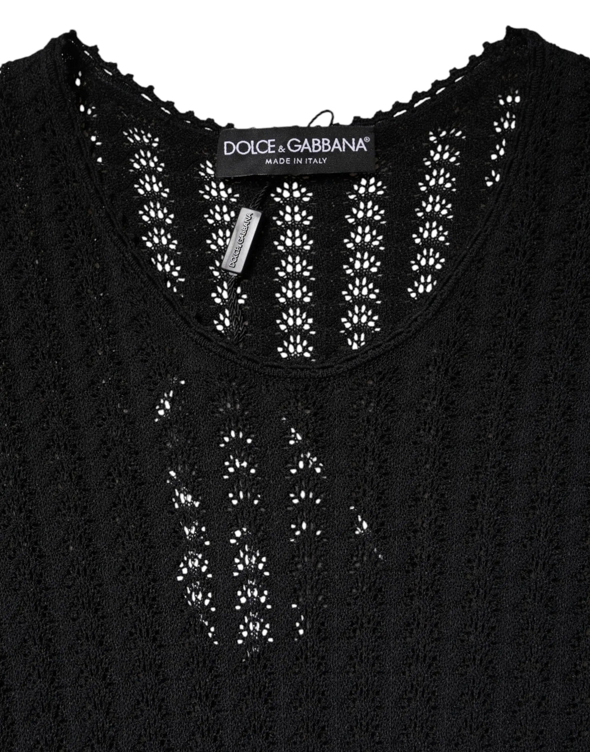 Dolce and gabbana robe midi en cachemire noire avec manches longues et top en maille noire à motifs floraux délicats