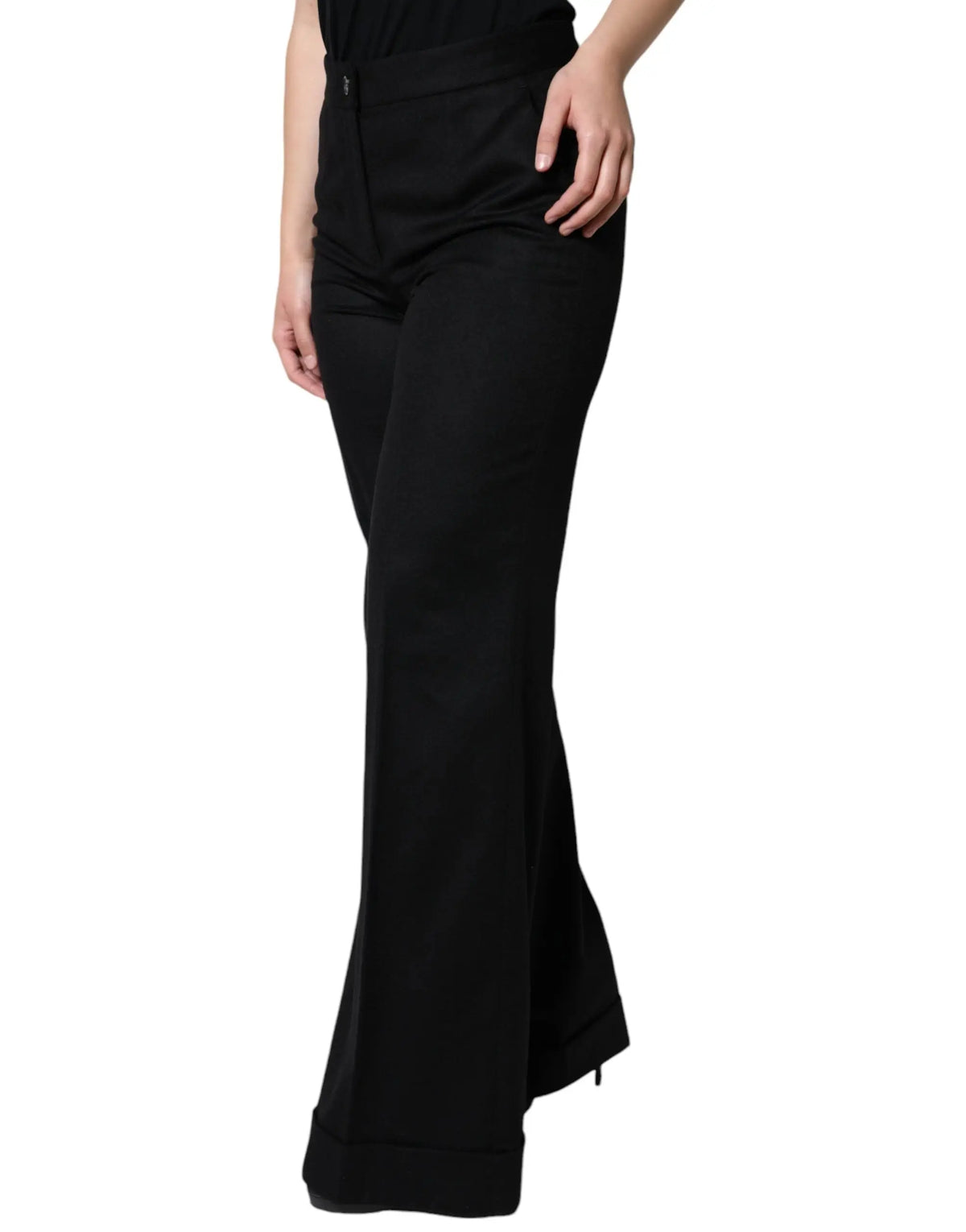 Pantalon boot cut pour femme dolce gabbana en cachemire noir taille mi-haute avec coupe ajustée et détail couture sur le côté