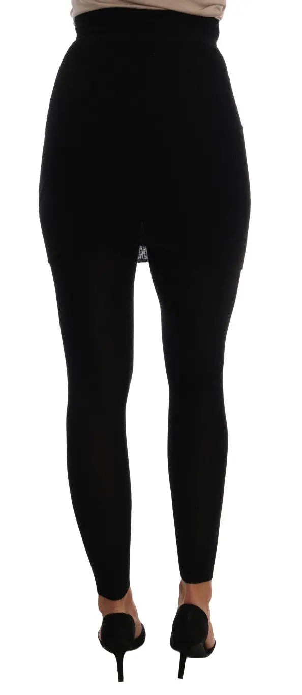 Leggings noirs taille haute dolce & gabbana en cachemire soie stretch à tissu lisse et moulant