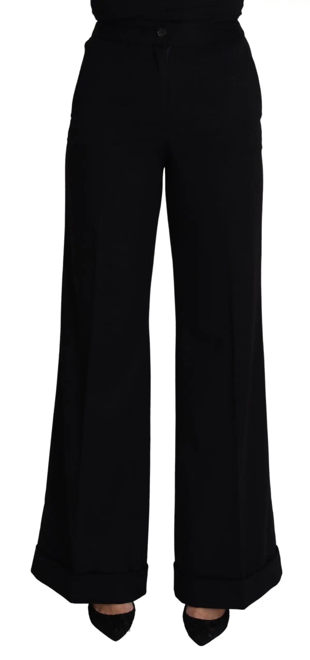 Pantalon large noir en cachemire dolce gabbana pour femme avec coupe tailleur et revers roulés