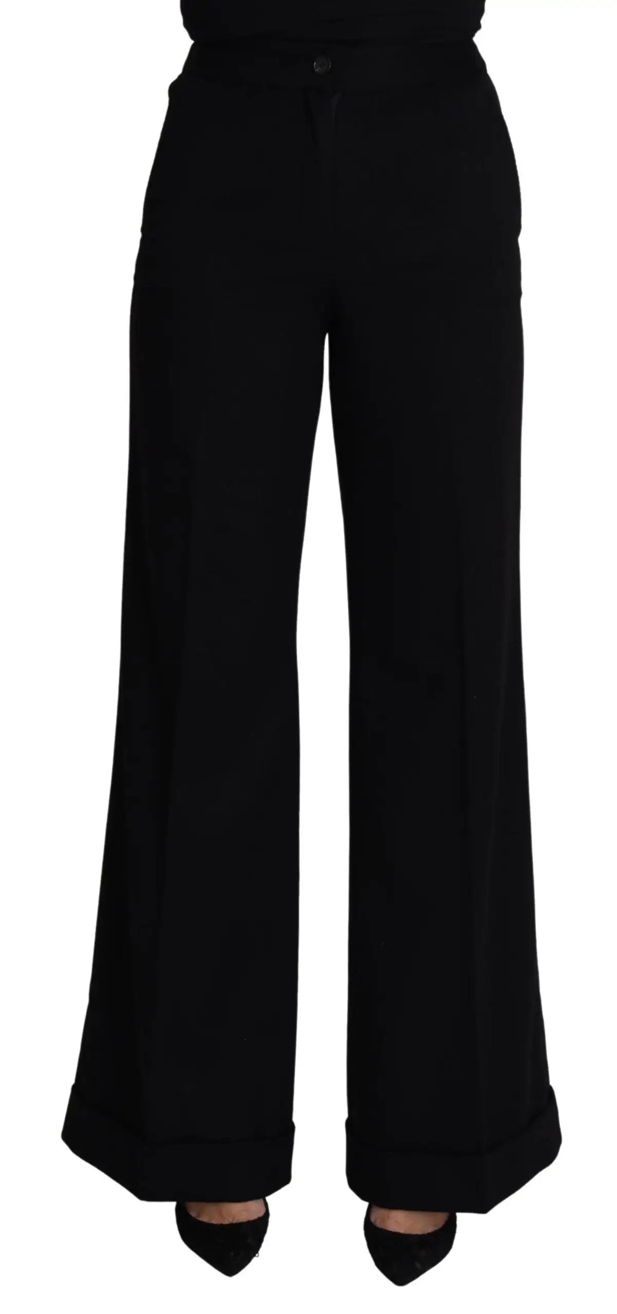 Pantalon large noir en cachemire dolce gabbana pour femme avec coupe tailleur et revers roulés
