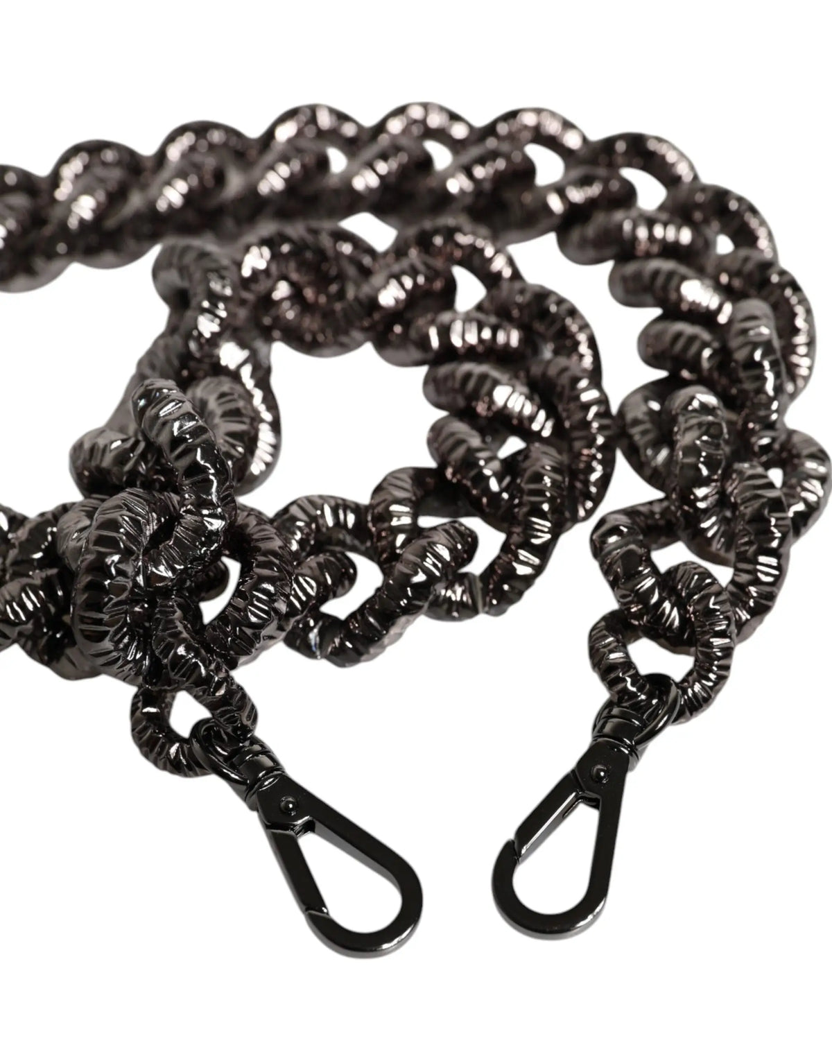 Dolce & gabbana black glossy twisted chain shoulder strap with matching black carabiner clips