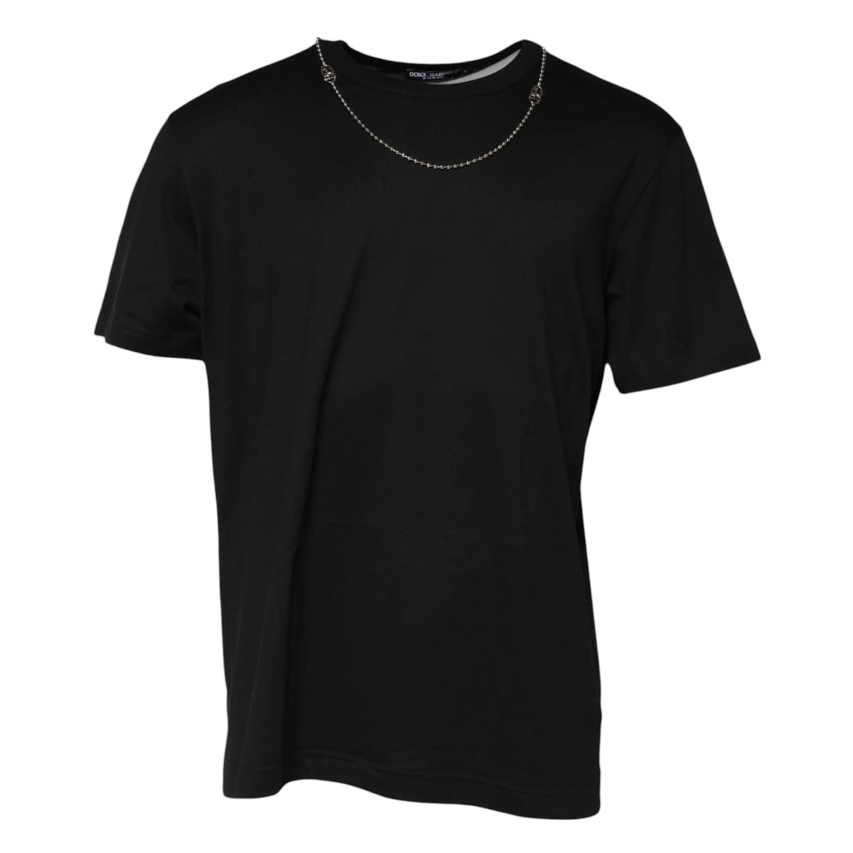T-shirt dolce & gabbana noir en coton avec chaîne argentée passant dans lencolure crewneck