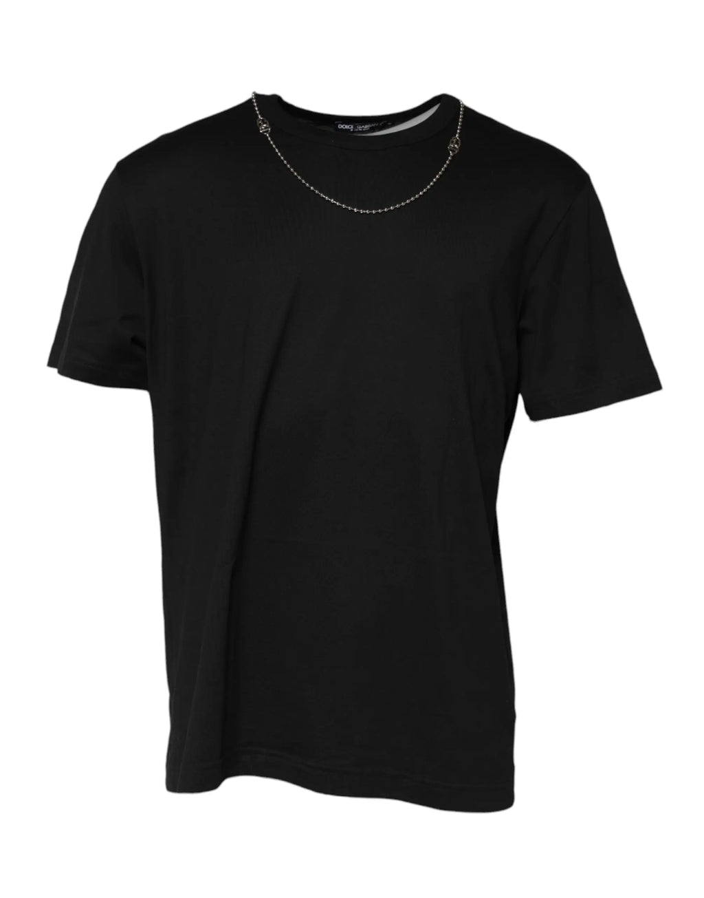 T-shirt noir en coton dolce & gabbana avec un collier chaîne argenté passant par lencolure