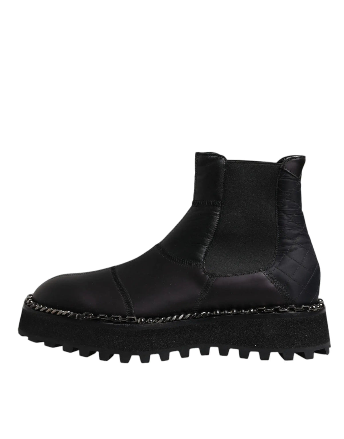 Bottes chelsea noires dolce & gabbana en cuir avec semelle plateforme épaisse et détails chaîne sur le bord