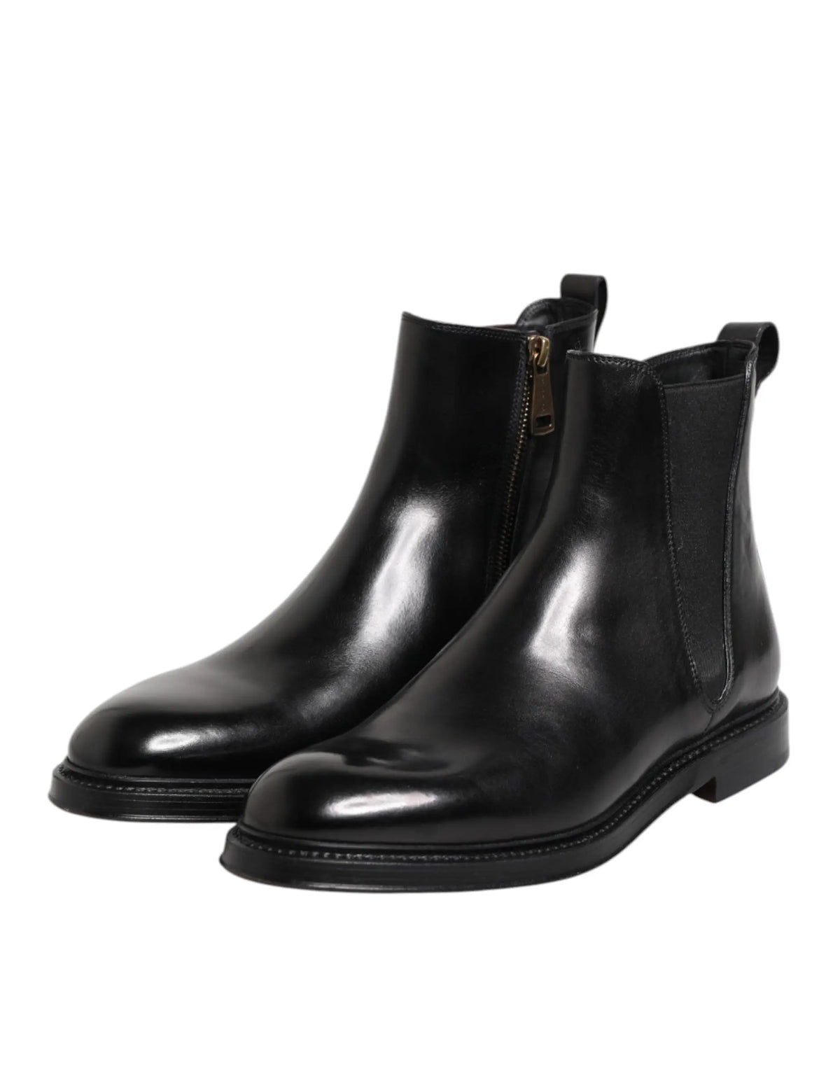 Dolce & gabbana bottes chelsea mi-mollet en cuir noir avec finition polie et panneaux élastiques sur les côtés