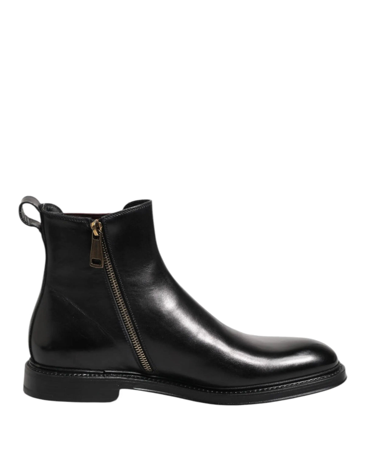 Dolce & gabbana bottes chelsea noires en cuir mi-mollet avec fermeture éclair latérale et languette arrière