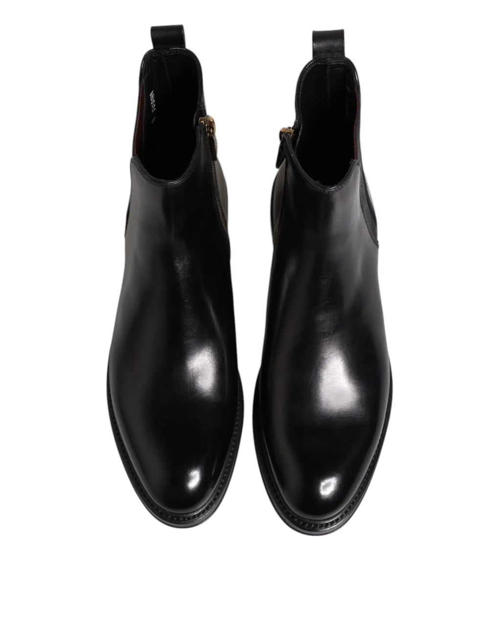 Dolce & gabbana bottes chelsea mi-mollet en cuir noir avec finition polie et panneaux elastiques côtés