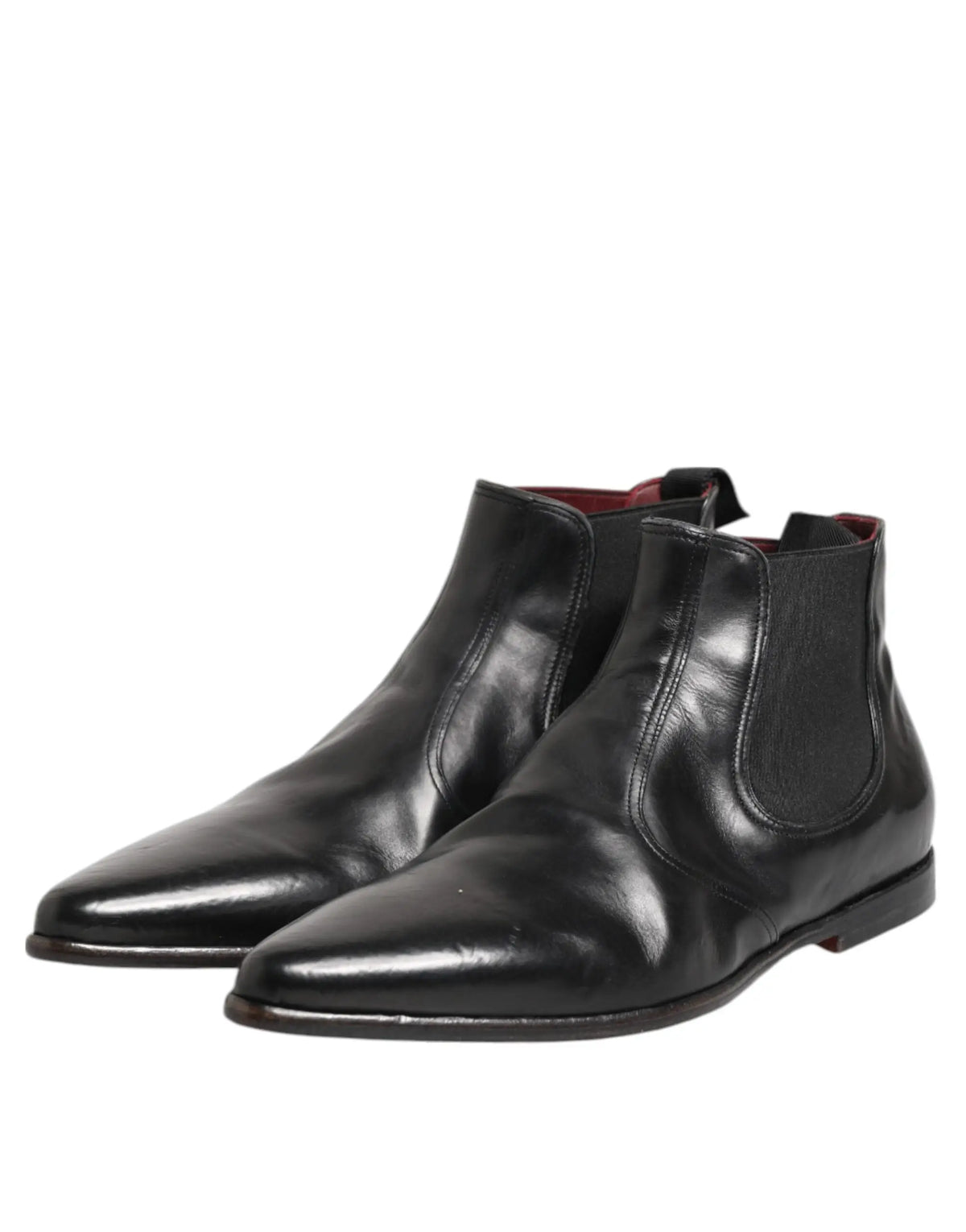 Bottes chelsea noires en cuir dolce & gabbana pour homme avec bout pointu et panneaux elastiques sur les cotes