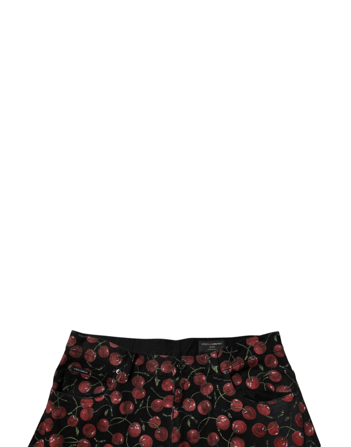 Jean droit homme en coton dolce & gabbana noir avec imprimé cerises rouges et tiges vertes