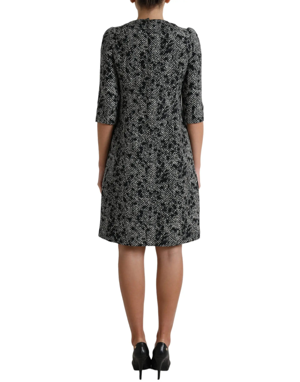 Robe mini noire en chevron dolce gabbana en polyester à motif chevrons noir et gris avec manches trois quarts