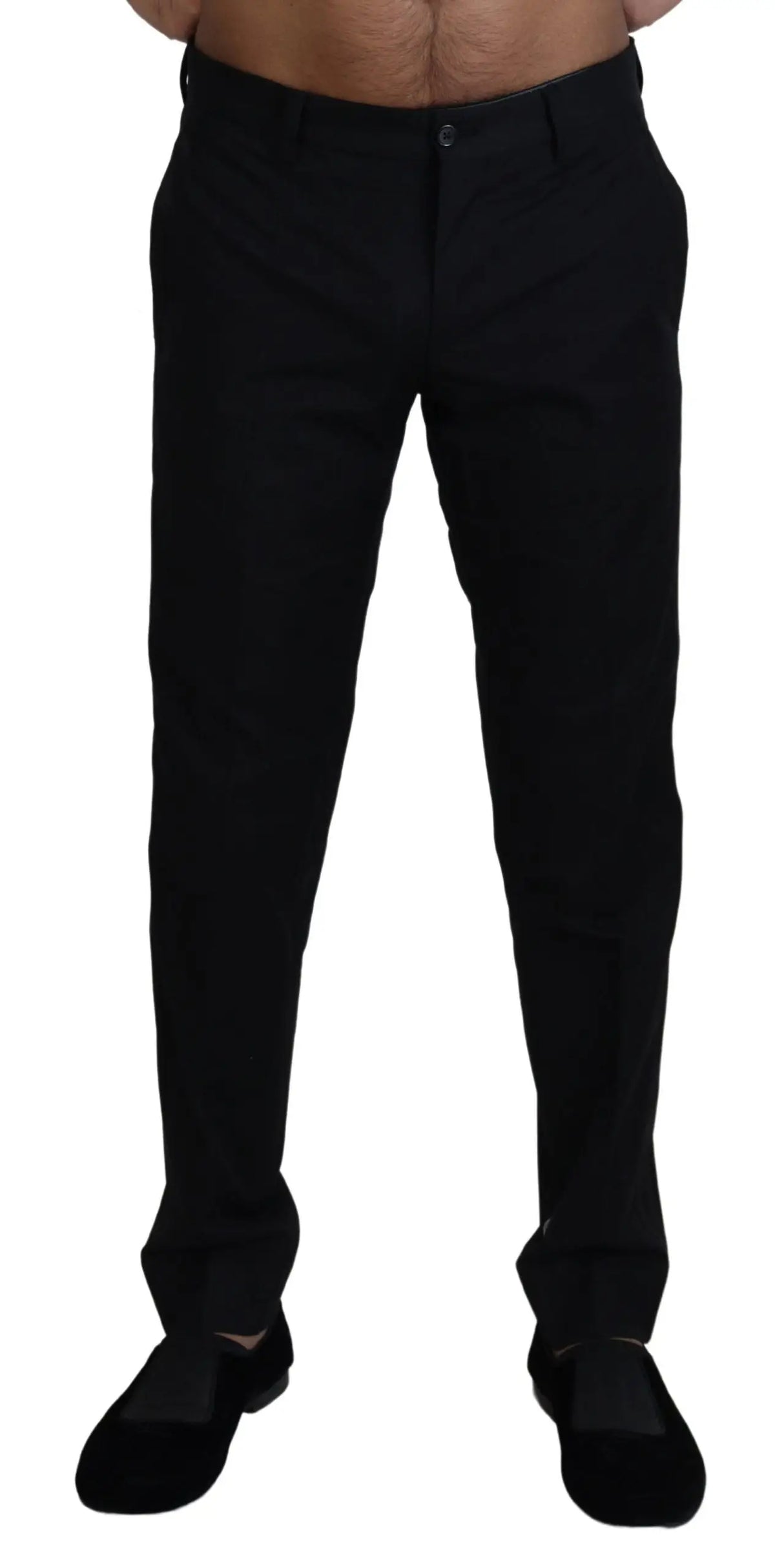 Pantalons formels noirs homme dolce & gabbana en coton chino coupe droite avec pli subtil à la taille