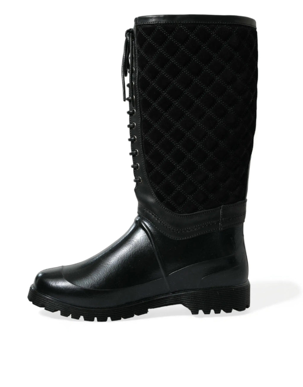 Bottes de pluie noires dolce & gabbana chioggia en caoutchouc avec dessus en daim matelassé et lacets
