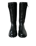 Bottes de pluie Dolce & Gabbana Chioggia noires en cuir matelassé et semelle en caoutchouc brillante à lacets