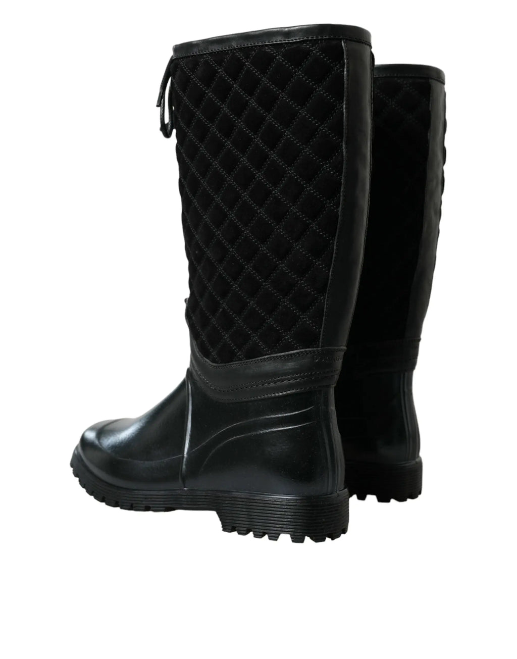 Bottes de pluie dolce & gabbana chioggia noires en caoutchouc matelassé avec semelle texturée brillante