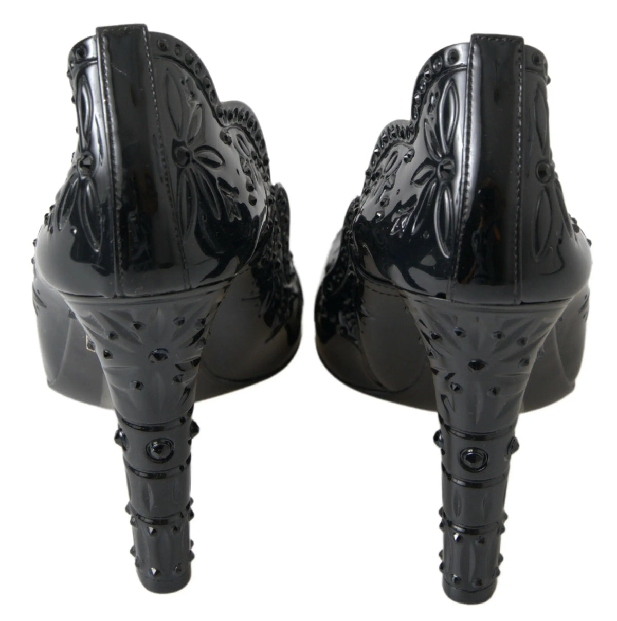 Chaussures dolce & gabbana princess noires en cuir verni avec motifs floraux embossés et détails cloutés