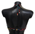 Dolce & gabbana bikini top noir à bretelles avec tissu coloré à motifs coraux et détails en métal doré pour plage