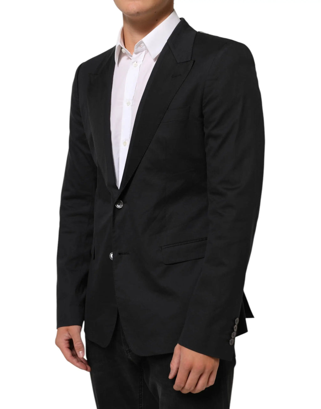 Dolce & gabbana veste blazer noir en coton à deux boutons avec revers crantés et fermeture simple poitrine