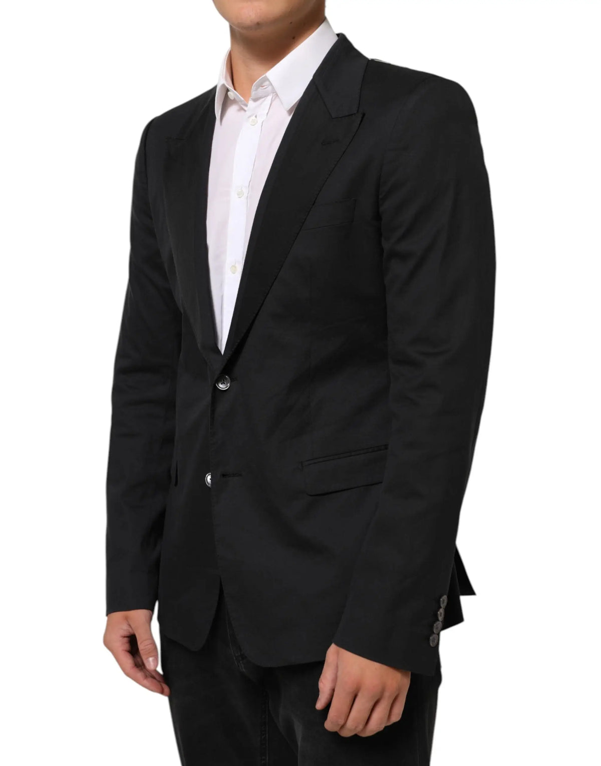 Dolce & gabbana veste blazer noir en coton à deux boutons avec revers crantés et fermeture simple poitrine