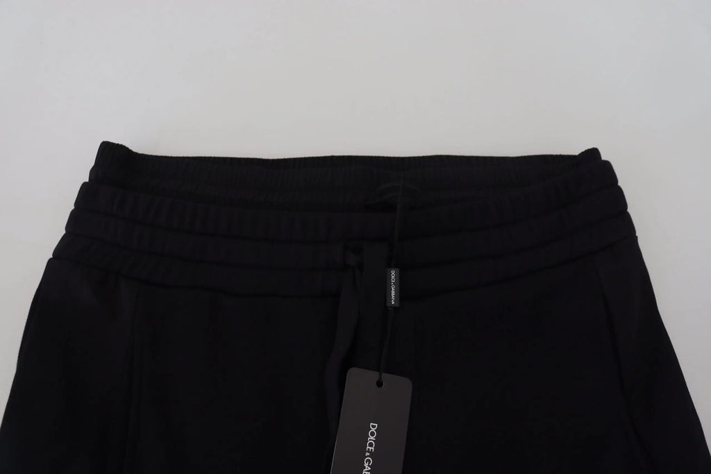 Pantalon dolce & gabbana noir en coton avec taille à cordon élastique et étiquette de marque visible