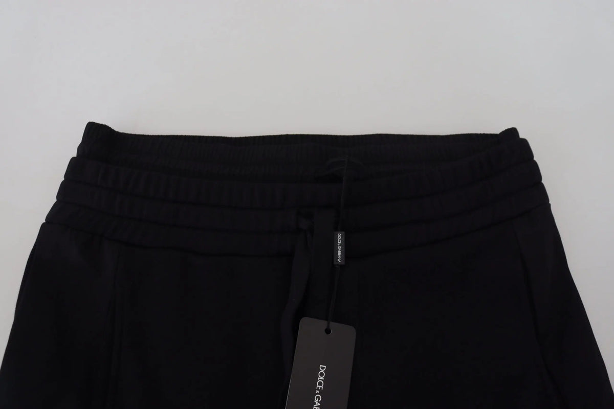 Pantalon dolce & gabbana noir en coton avec taille à cordon élastique et étiquette de marque visible